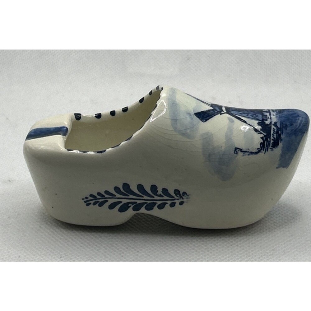 Delft Blue Holland Dutch Hand Painted Windmill Shoe Clog Mini Ashtray Vintage